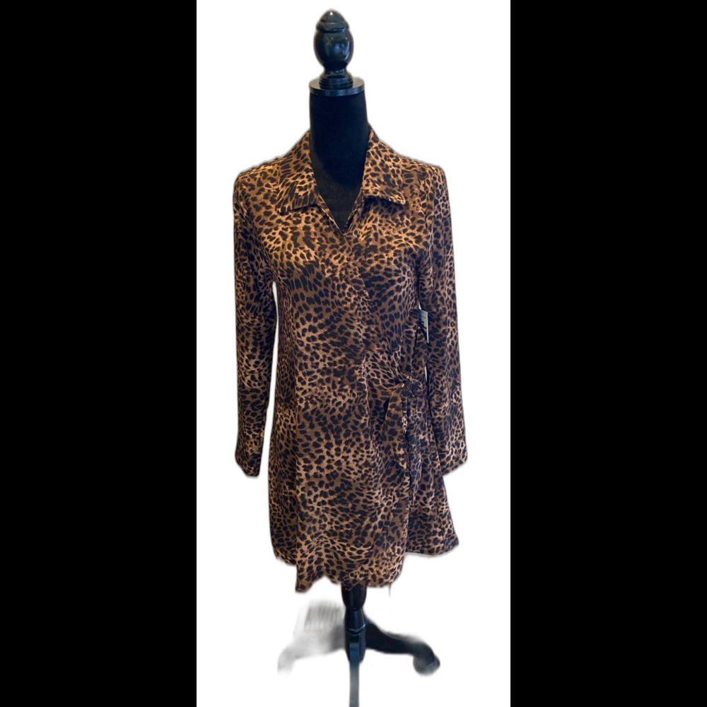 NEW Time and Tru Leopard Wrap Dress or Tunic Sz Small Animal‎ Print long Sleeve